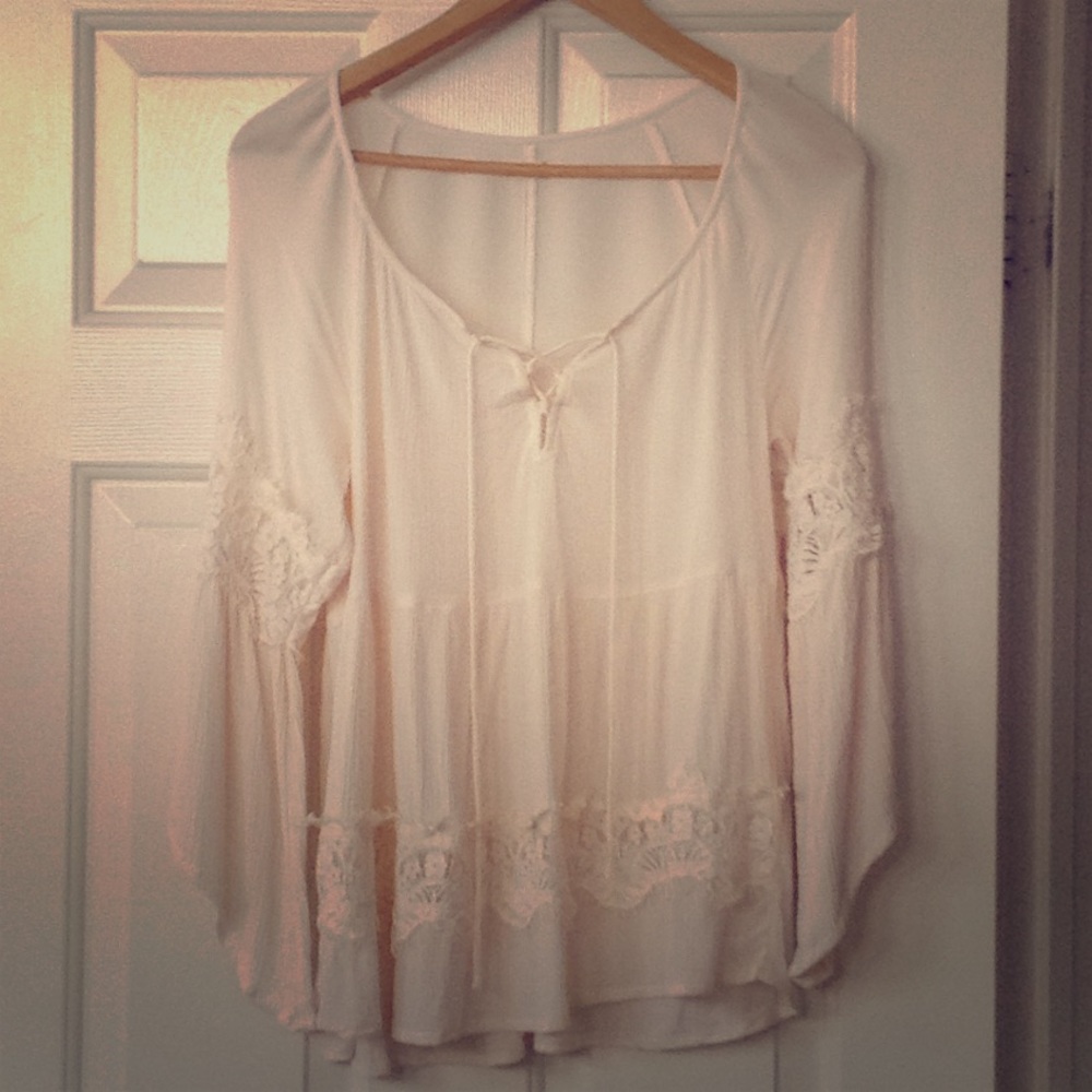 Juniors Hollister Creme Boho Lace Blouse Shirt